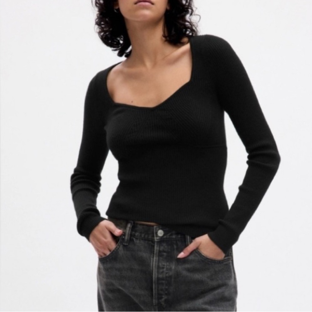 GAP Women's Black Ribbed Long Sleeve Top